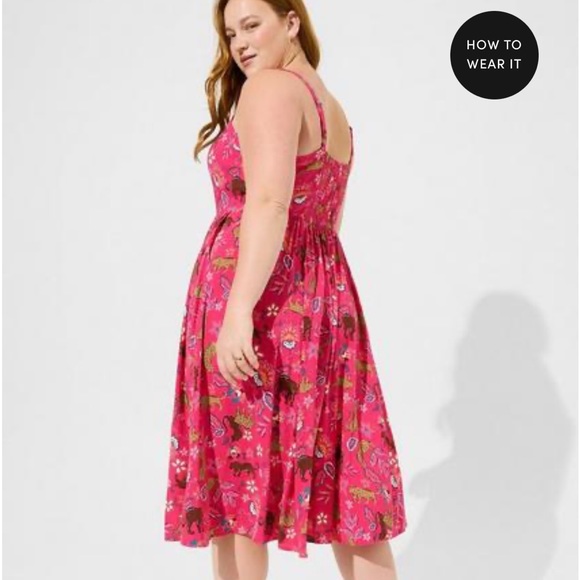 Torrid Size 2 Pink Leopard Print Midi Lenny Sweetheart Sun Dress NWT - Picture 2 of 6